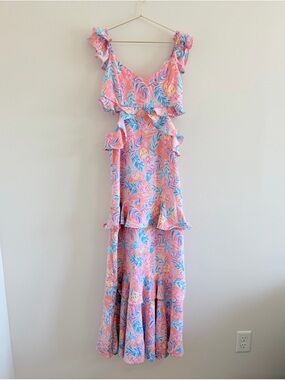 Simply Southern Pineapple Ruffled Pink Maxi Dress